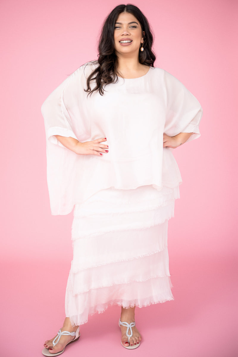 GIANA LONG SLEEVE SILK TOP, PINK PALMS FISH CLIP CHIFFON