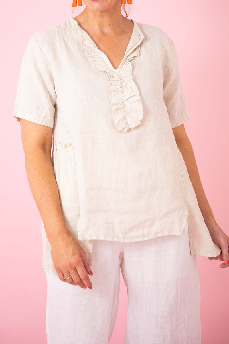 Lanie Top In Navy Cotton Linen
