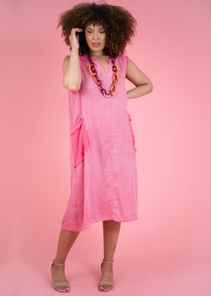 Limonelle Dress in Pink with Lemon Linen Blend