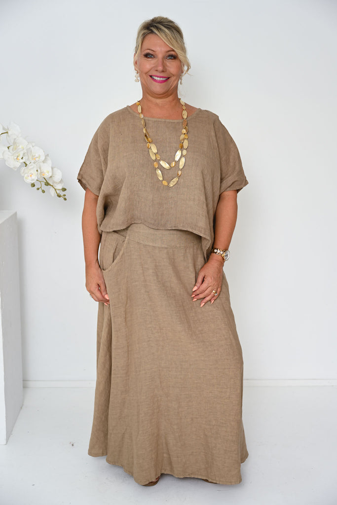 linen dress plus size australia Plus Size Linen Blend Puff Sleeve Midi Dress
