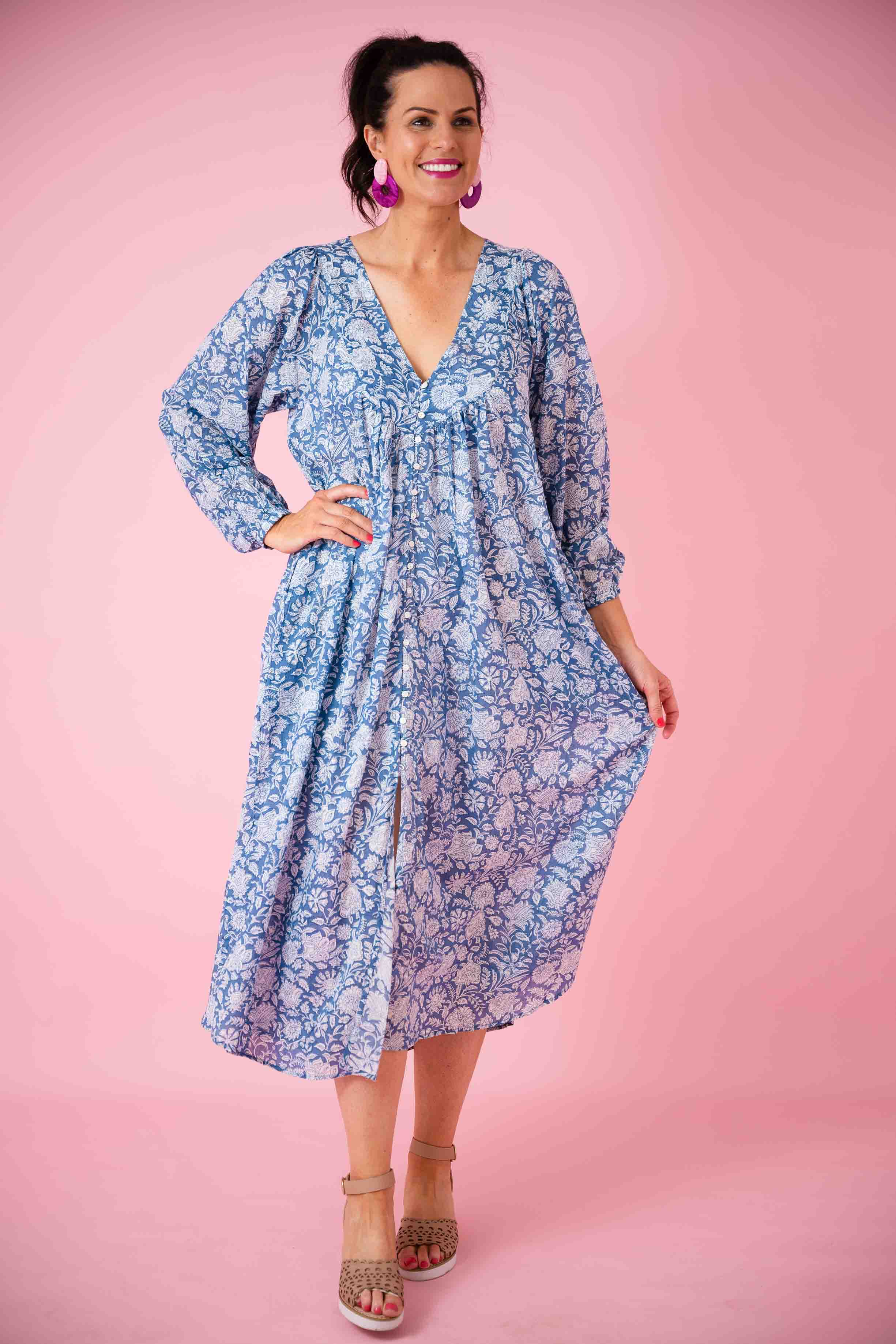 Wholesale stylish cotton floral printed Long Casual maxi dress long puffed  sleeve women Long dresses at Rs 750/piece, Printed Maxi Dress in Jaipur