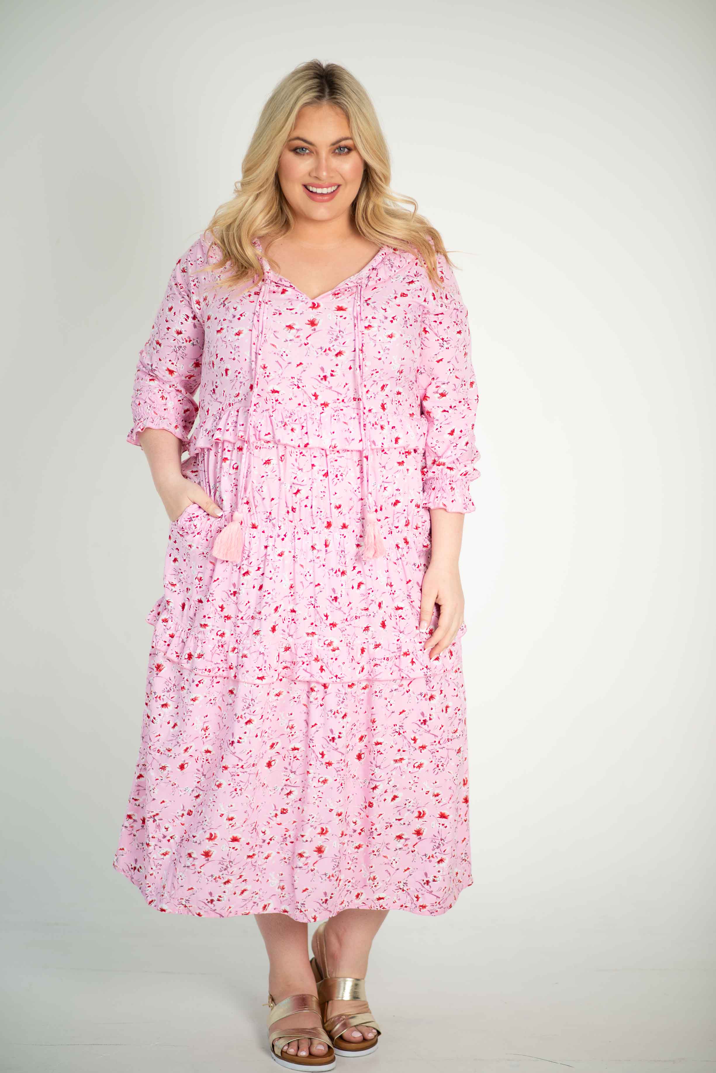 Pink Floral Peasant Dress – DonnaDonna.com.au